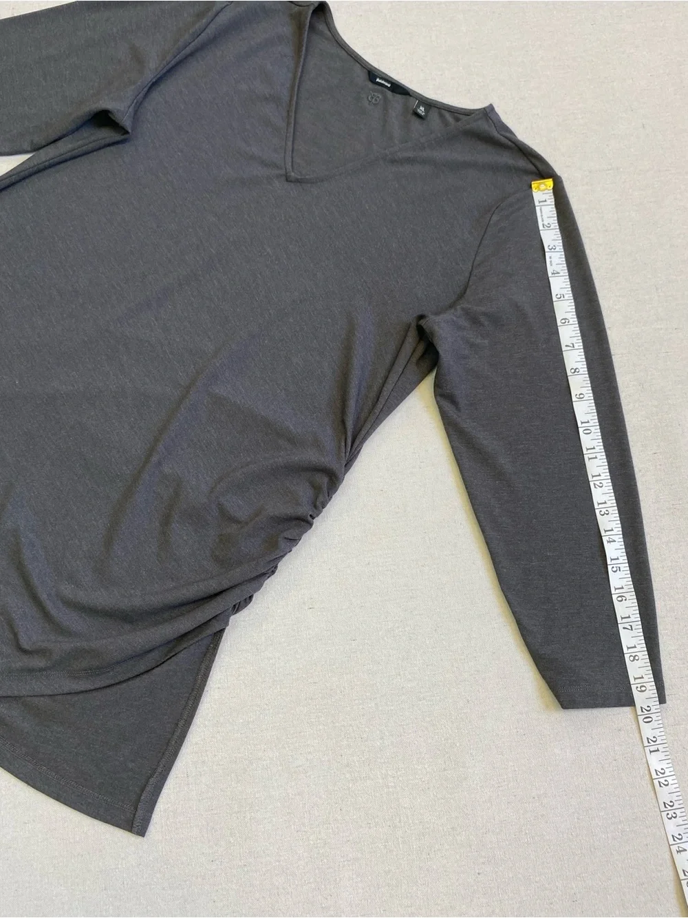 Betabrand Gray Katie Ruched Asymmetrical Side V-neck Tunic